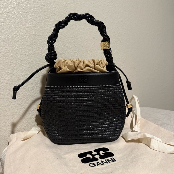 Ganni Handbags - Black GANNI Bou Bucket Bag Raffia